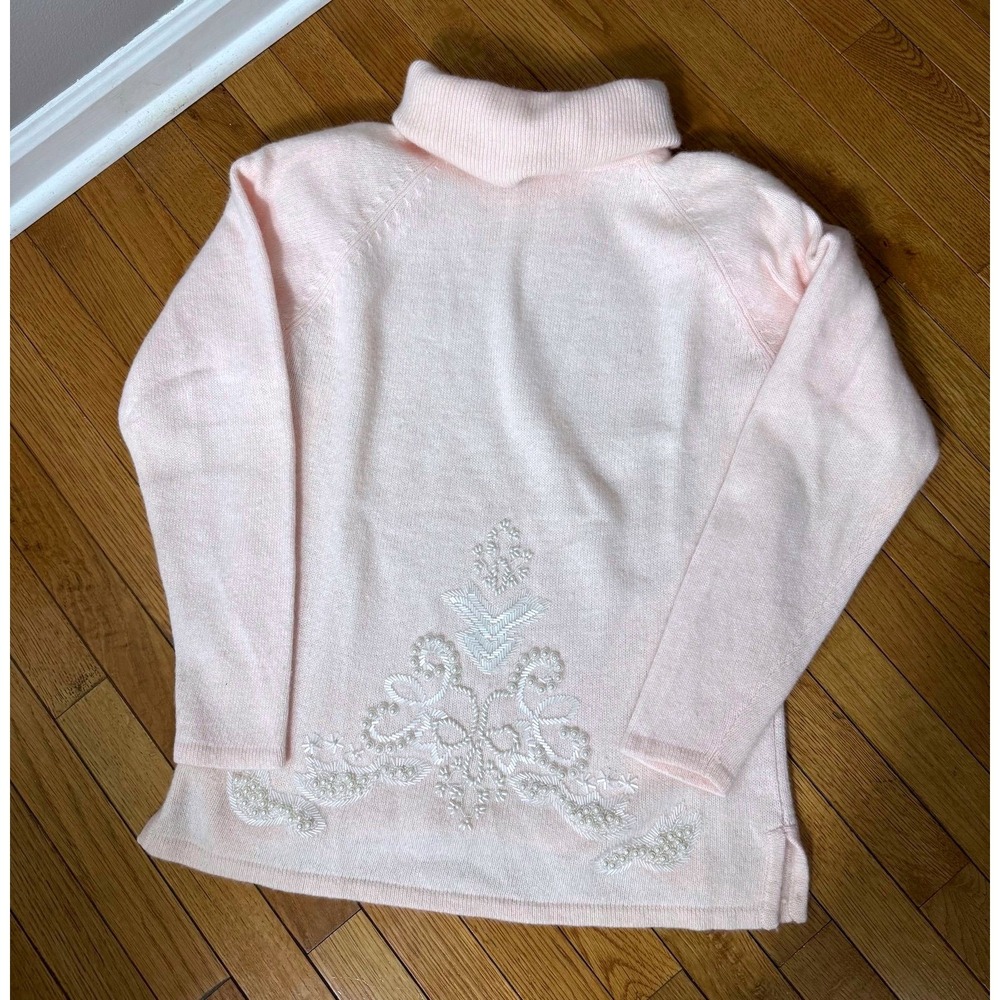 Hasting & Smith Pink Angora Lambswool Beaded Turtleneck Sweater Vintage Medium